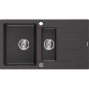 Zlewozmywak wpuszczany Mexen Matias 1,5-komorowy czarny nakrapiany 900x505 mm  - 6502901505-76-G 1 szt.