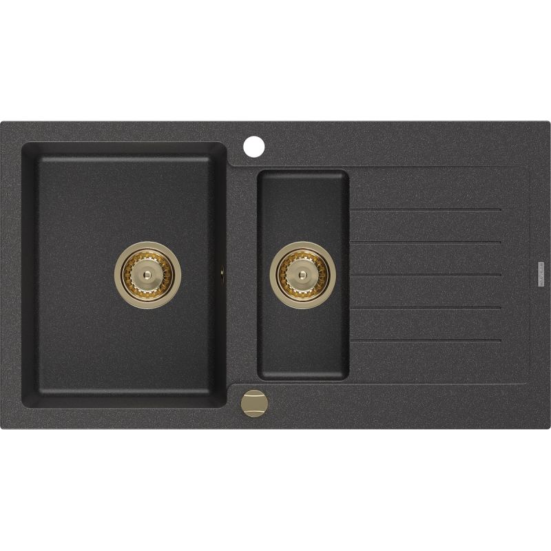 Zlewozmywak wpuszczany Mexen Matias 1,5-komorowy czarny/srebrny metalik 900x505 mm  - 6502901505-73 1 szt.