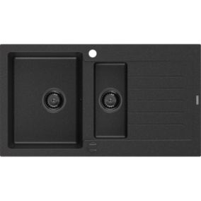 Zlewozmywak wpuszczany Mexen Matias 1,5-komorowy czarny/srebrny metalik 900x505 mm  6502901505-73-B 1 szt.
