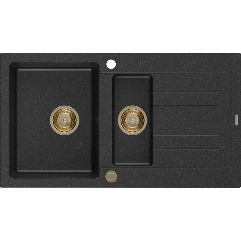Zlewozmywak wpuszczany Mexen Matias 1,5-komorowy czarny/srebrny metalik 900x505 mm  6502901505-73-G