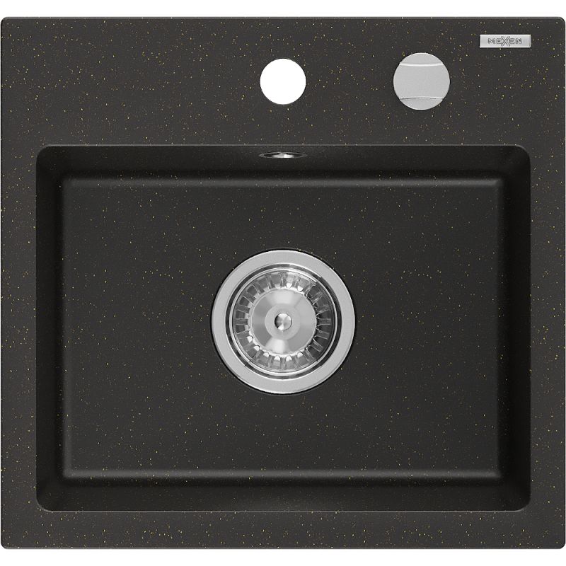 Zlewozmywak wpuszczany Mexen Milo 1-komorowy czarny/złoty metalik 435x410 mm 1 szt.