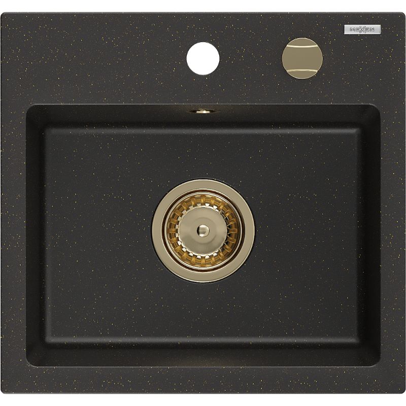 Zlewozmywak wpuszczany Mexen Milo 1-komorowy czarny/złoty metalik 435x410 mm  6505441000-75-G 1 szt.