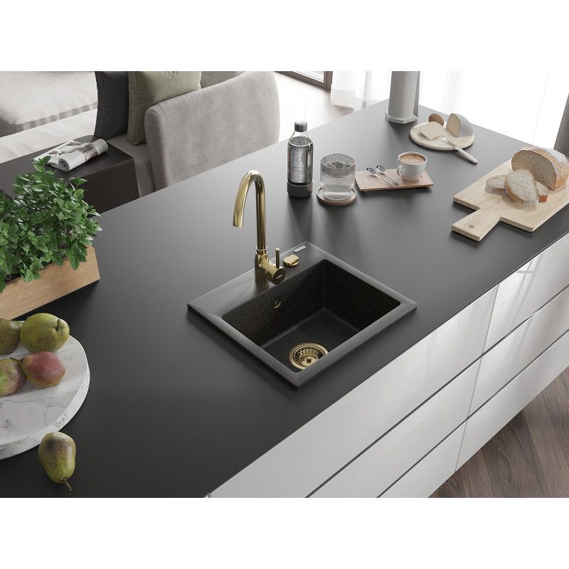 Zlewozmywak wpuszczany Mexen Milo 1-komorowy czarny/złoty metalik 435x410 mm  6505441000-75-G 1 szt.