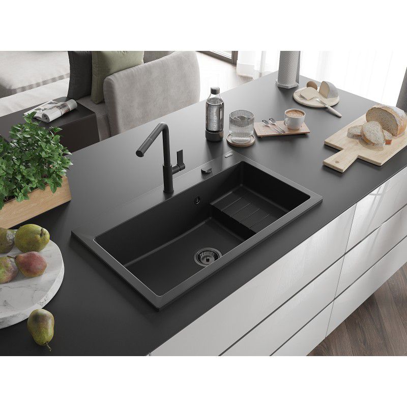 Zlewozmywak wpuszczany Mexen Omar 1-komorowy czarny 800x480 mm 1 szt.