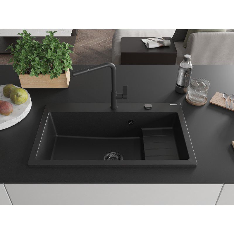 Zlewozmywak wpuszczany Mexen Omar 1-komorowy czarny 800x480 mm 1 szt.