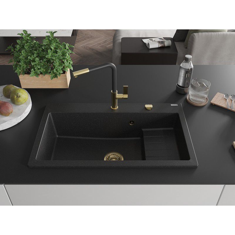 Zlewozmywak wpuszczany Mexen Omar 1-komorowy czarny/srebrny metalik 800x480 mm  - 6520801005-73-B 1 szt.