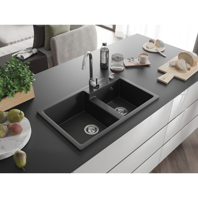 Zlewozmywak wpuszczany Mexen Tomas 2-komorowy czarny 800x500 mm 1 szt.