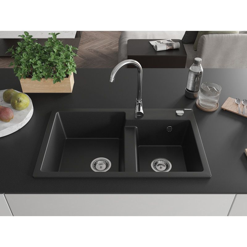Zlewozmywak wpuszczany Mexen Tomas 2-komorowy czarny 800x500 mm 1 szt.