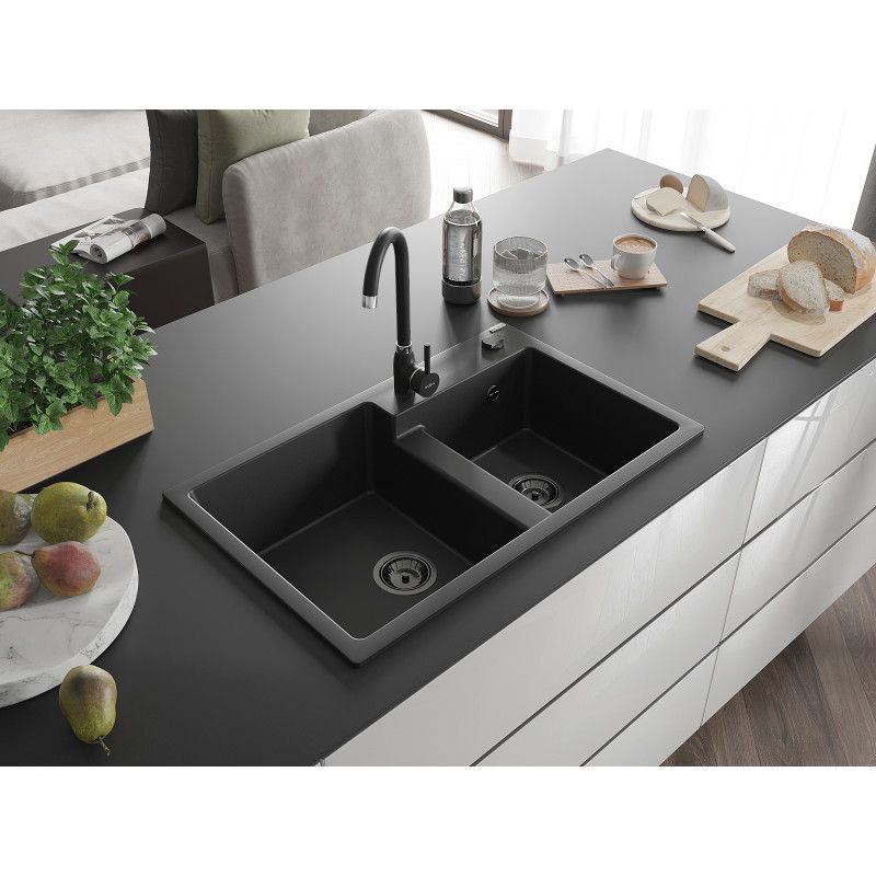 Zlewozmywak wpuszczany Mexen Tomas 2-komorowy czarny 800x500 mm  6516802000-77-B 1 szt.