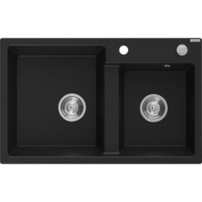 Zlewozmywak wpuszczany Mexen Tomas 2-komorowy czarny nakrapiany 800x500 mm  - 6516802000-76 1 szt.