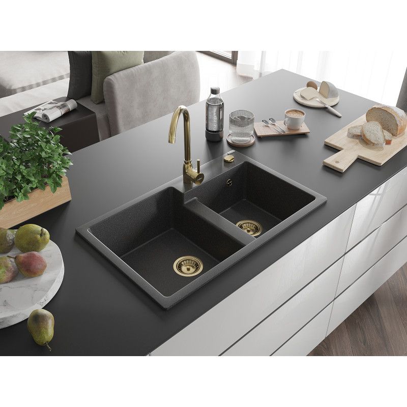 Zlewozmywak wpuszczany Mexen Tomas 2-komorowy czarny nakrapiany 800x500 mm  6516802000-76-G 1 szt.