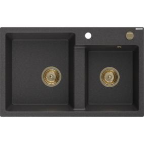 Zlewozmywak wpuszczany Mexen Tomas 2-komorowy czarny nakrapiany 800x500 mm  6516802000-76-G