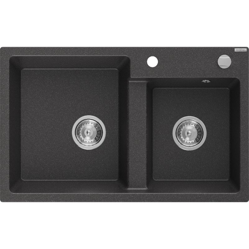 Zlewozmywak wpuszczany Mexen Tomas 2-komorowy czarny/srebrny metalik 800x500 mm  - 6516802000-73 1 szt.