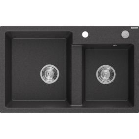 Zlewozmywak wpuszczany Mexen Tomas 2-komorowy czarny/srebrny metalik 800x500 mm  - 6516802000-73 1 szt.