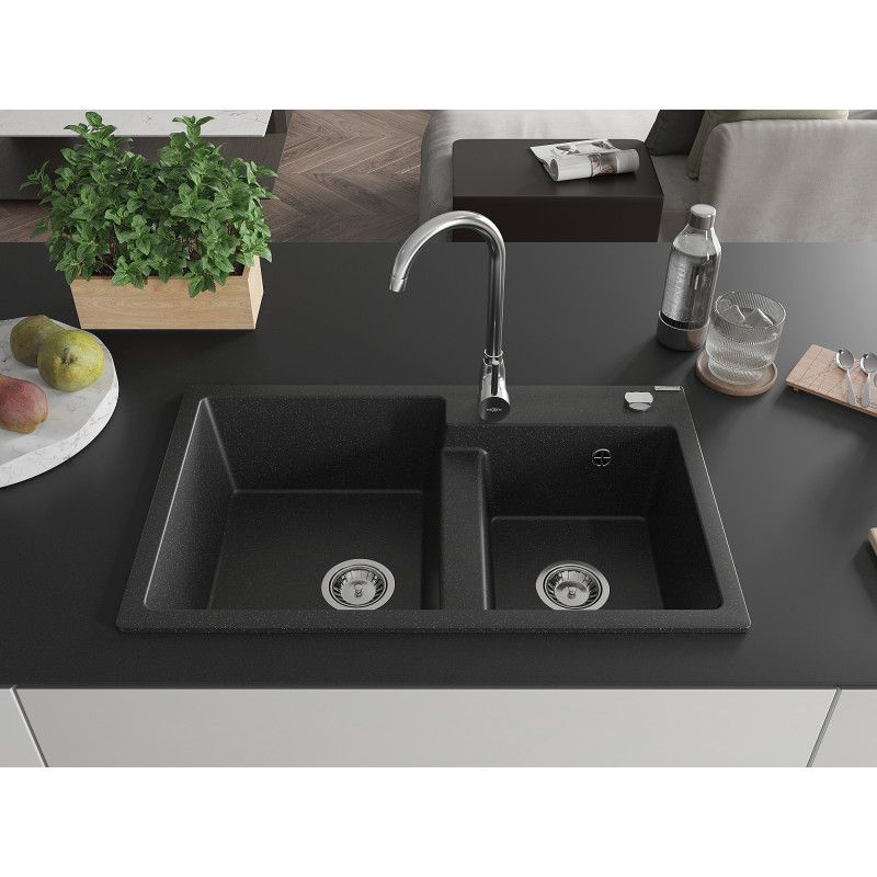 Zlewozmywak wpuszczany Mexen Tomas 2-komorowy czarny/złoty 800x500 mm  - 6516802000-75-G 1 szt.