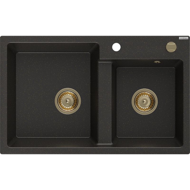 Zlewozmywak wpuszczany Mexen Tomas 2-komorowy czarny/złoty metalik 800x500 mm  - 6516802000-75 1 szt.