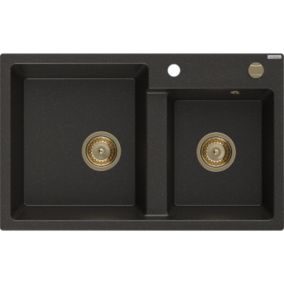 Zlewozmywak wpuszczany Mexen Tomas 2-komorowy czarny/złoty metalik 800x500 mm  - 6516802000-75 1 szt.
