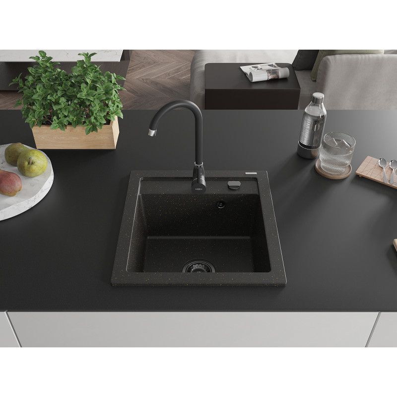 Zlewozmywak wpuszczany Mexen Vito 1-komorowy czarny/złoty metalik 520x490 mm  6503521000-75-B