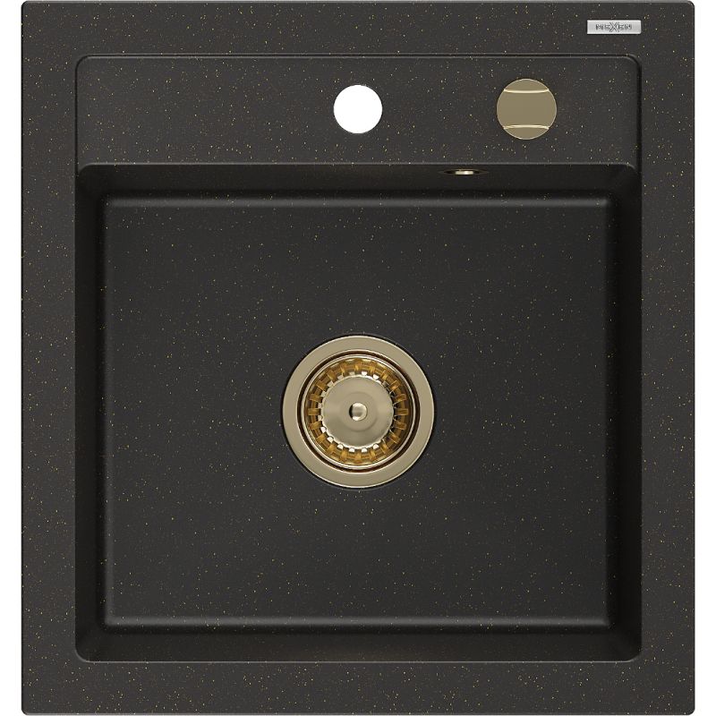 Zlewozmywak wpuszczany Mexen Vito 1-komorowy czarny/złoty metalik 520x490 mm  6503521000-75-G