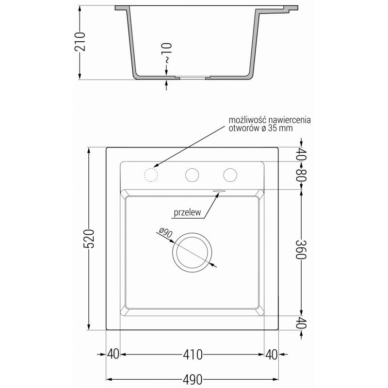 Zlewozmywak wpuszczany Mexen Vito 1-komorowy czarny/złoty metalik 520x490 mm  6503521000-75-G